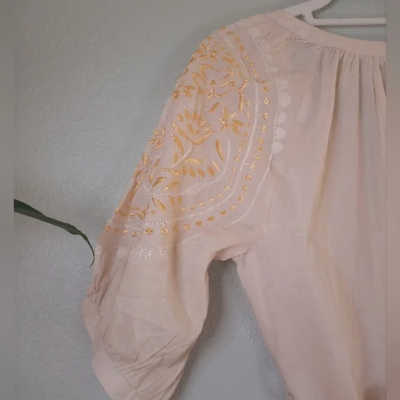 Rhea Handmade Cotton Silk Floral Embroidered White Festival Boho Midi Dress  XL - Picture 9 of 13